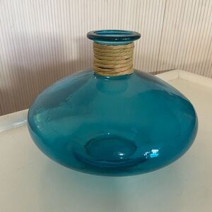 Blue Glass Decorative vase w rope detail 
H 6”. X. 8” diameter